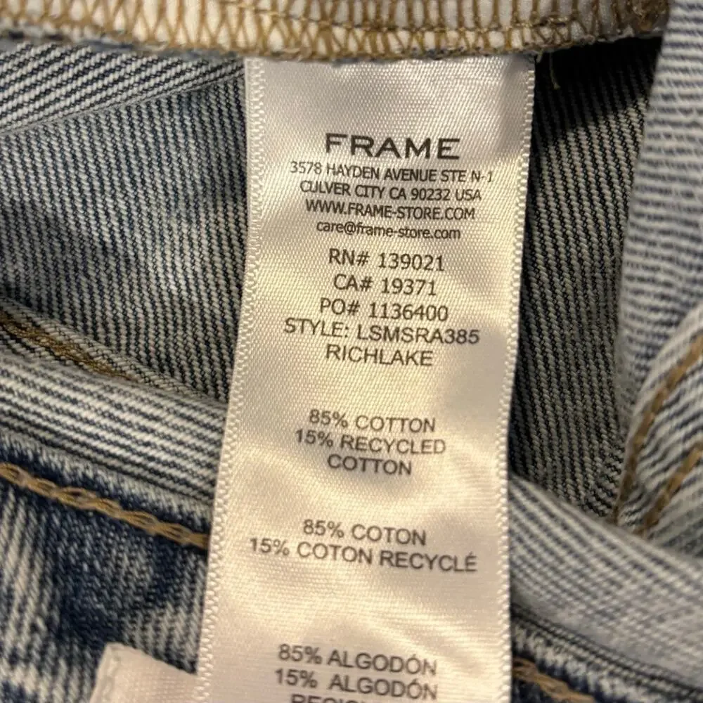 FRAME Le Simone High Rise Cut-Off Denim Shorts Acid Wash Raw Hem Size 29 Retro - Picture 8 of 8